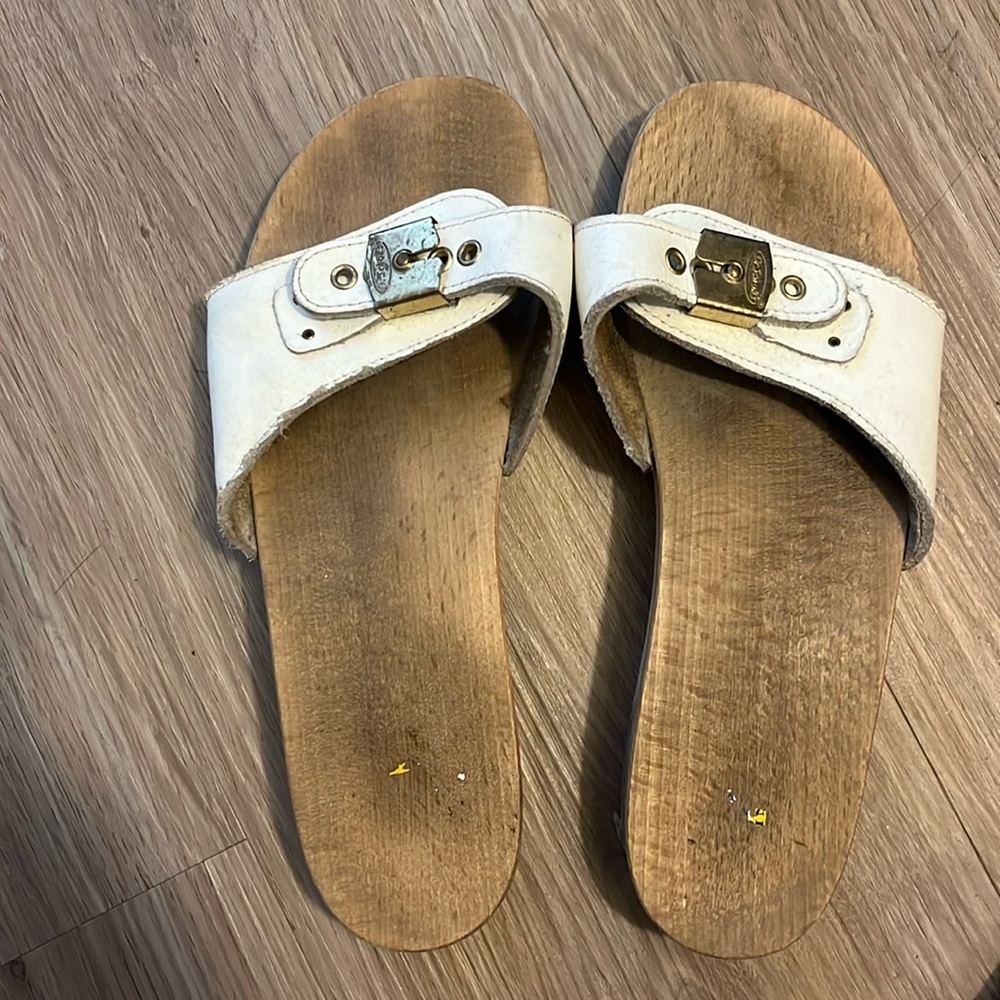 Dr Scholls vintage Original Clogs Wooden Shoes Sandals white